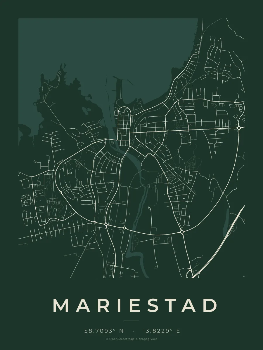 Kartposter över Mariestad i stilen Skog