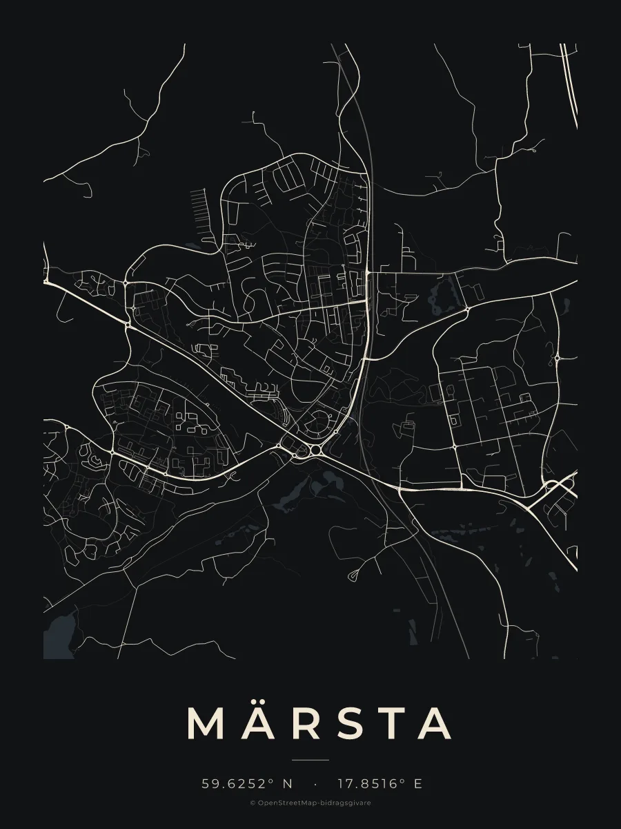 Kartposter över Märsta i stilen Natt