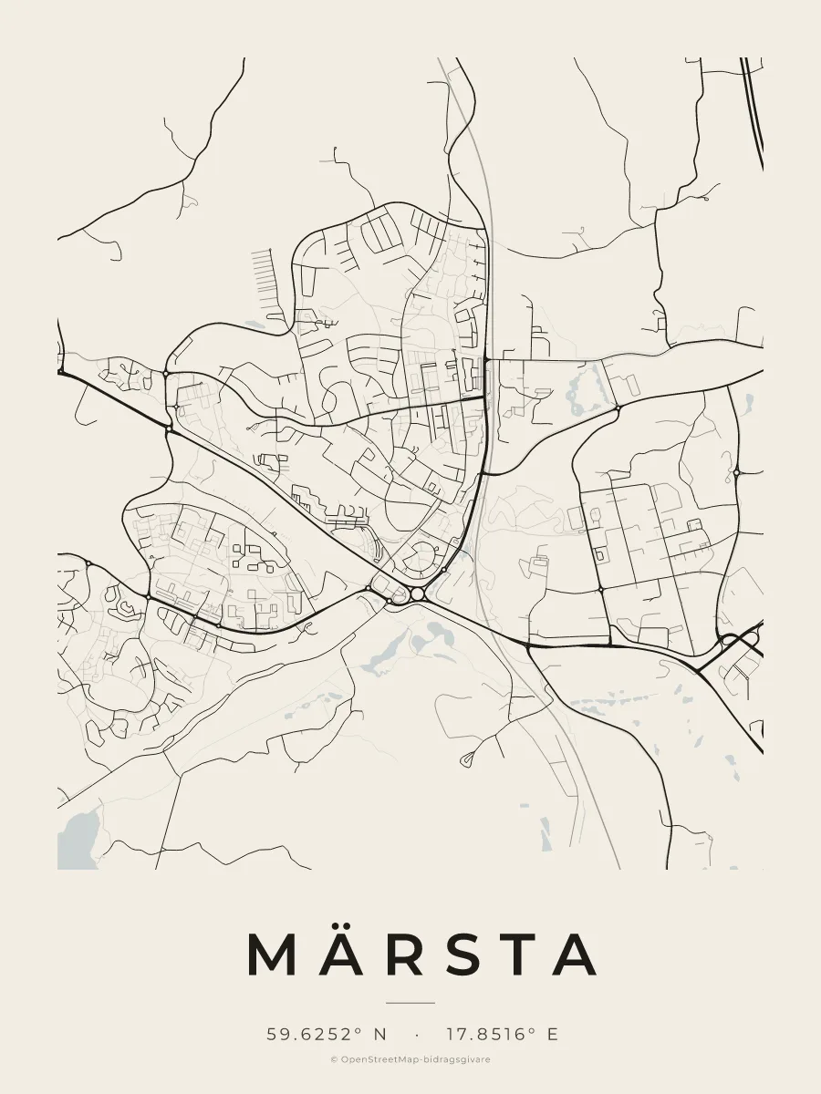 Kartposter över Märsta i stilen Papper