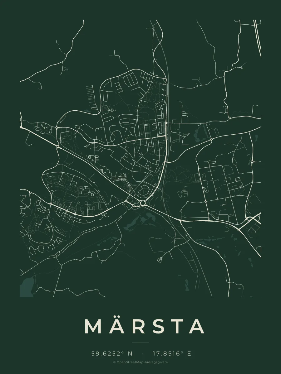 Kartposter över Märsta i stilen Skog