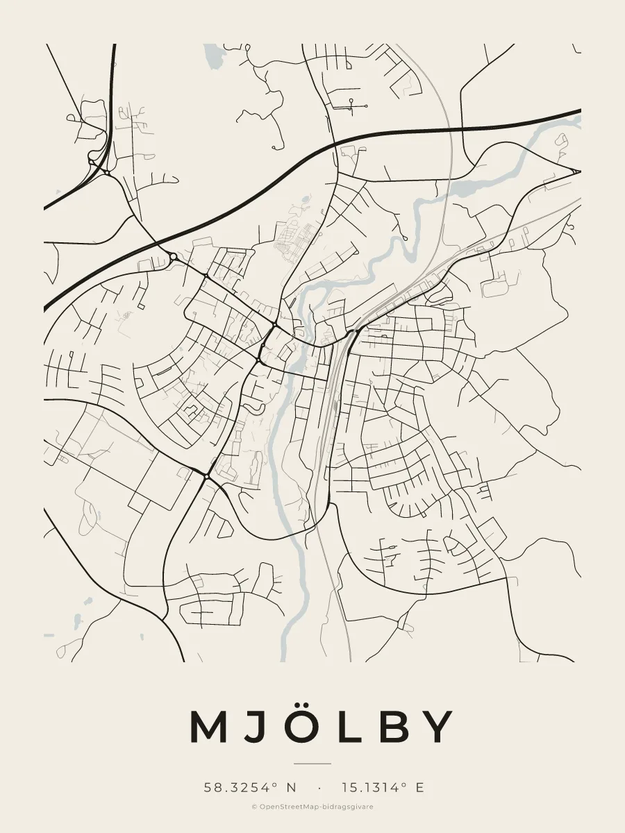 Kartposter över Mjölby i stilen Papper
