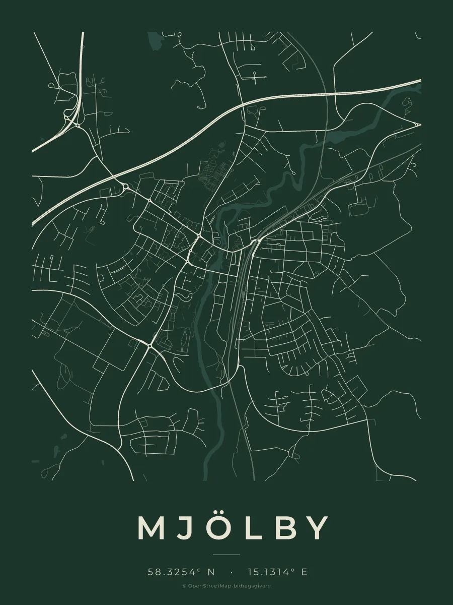 Kartposter över Mjölby i stilen Skog