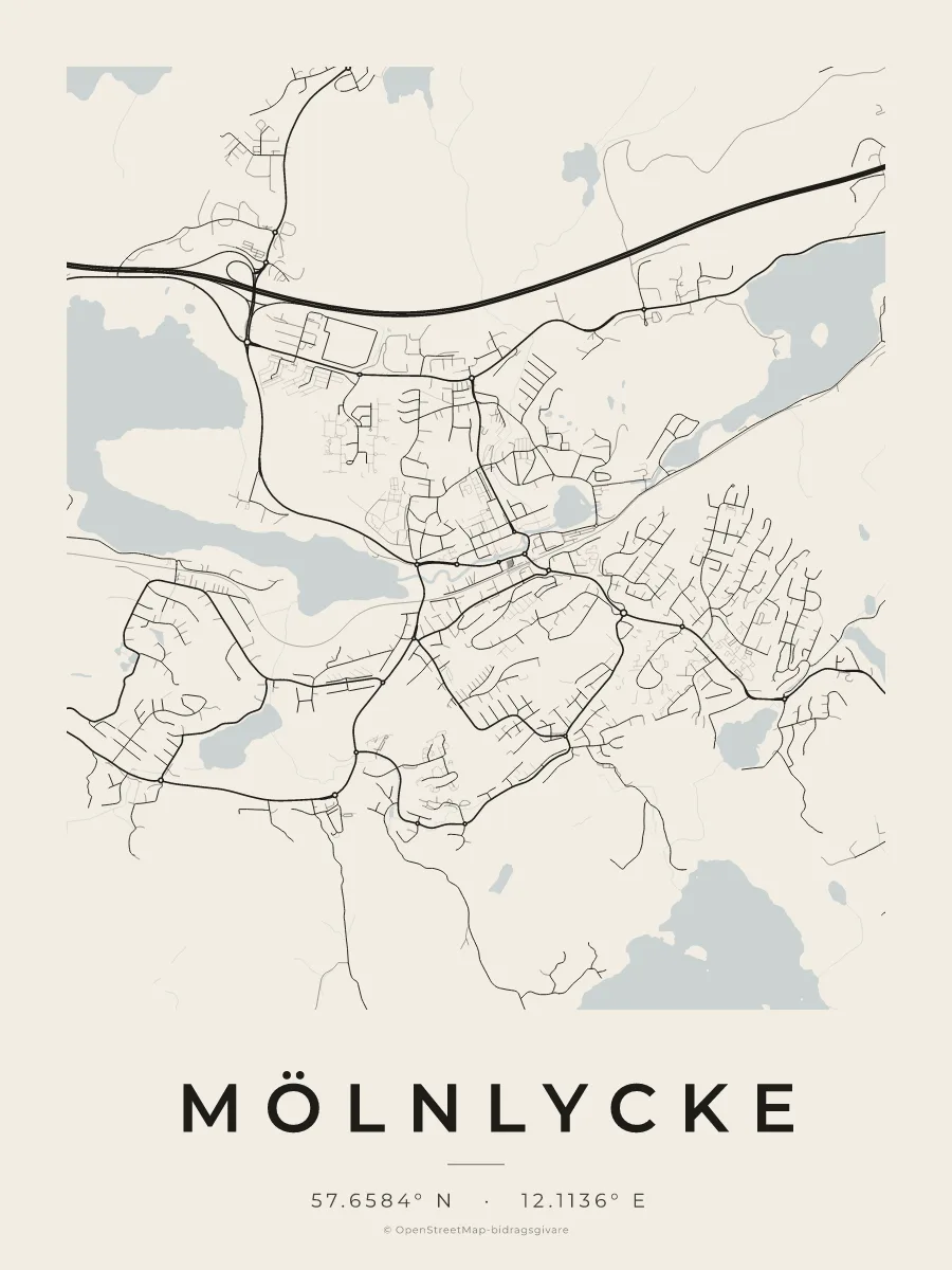 Kartposter över Mölnlycke i stilen Papper