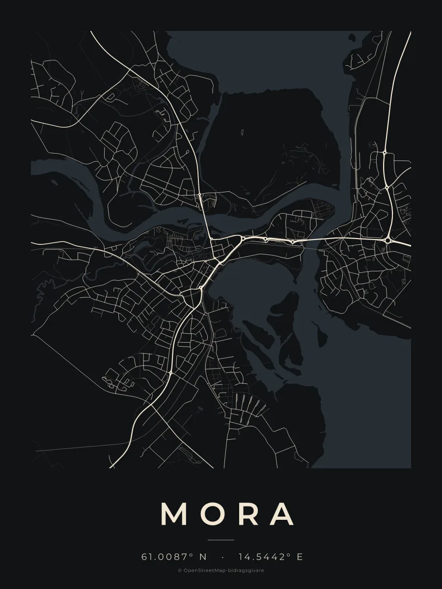 Kartposter över Mora i stilen Natt
