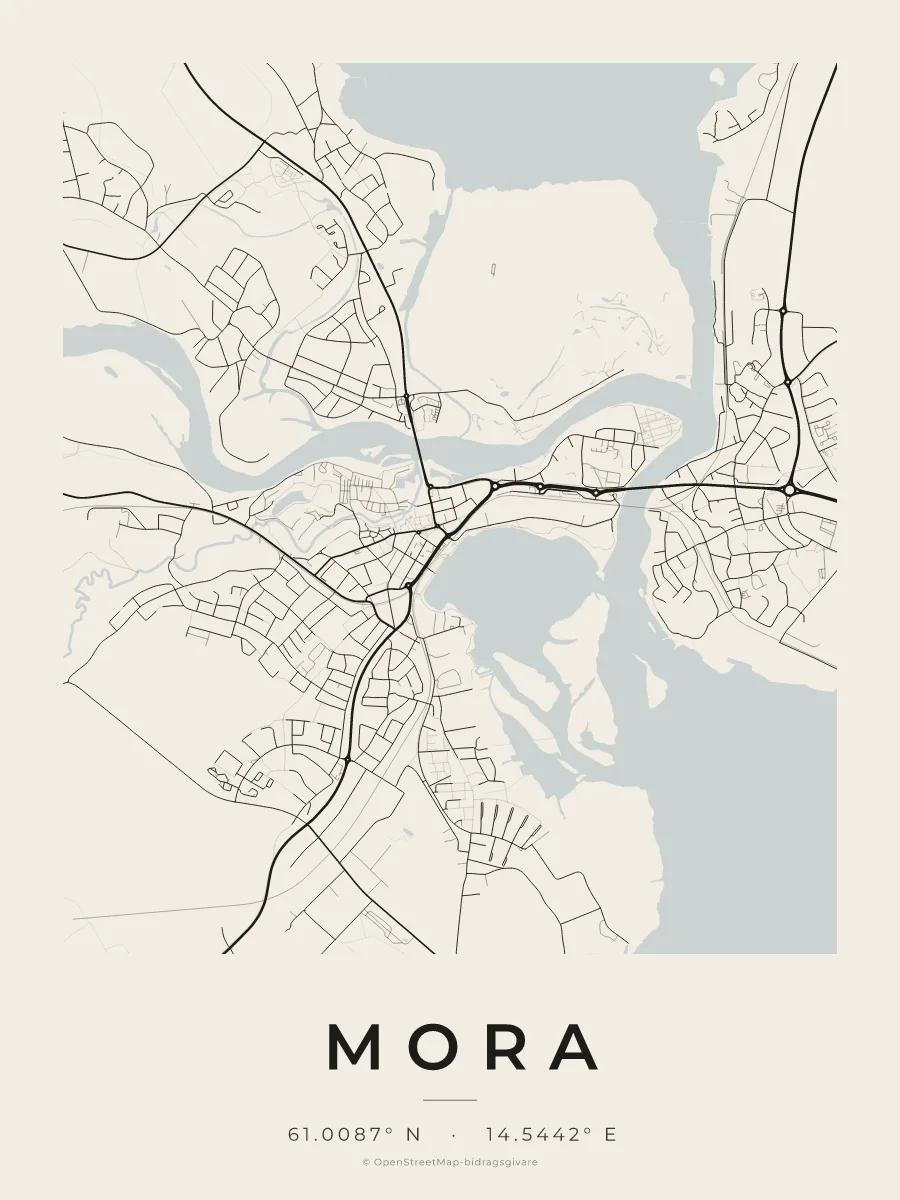 Kartposter över Mora i stilen Papper