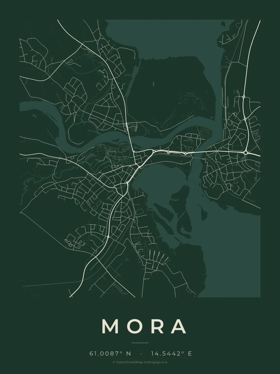 Kartposter över Mora i stilen Skog