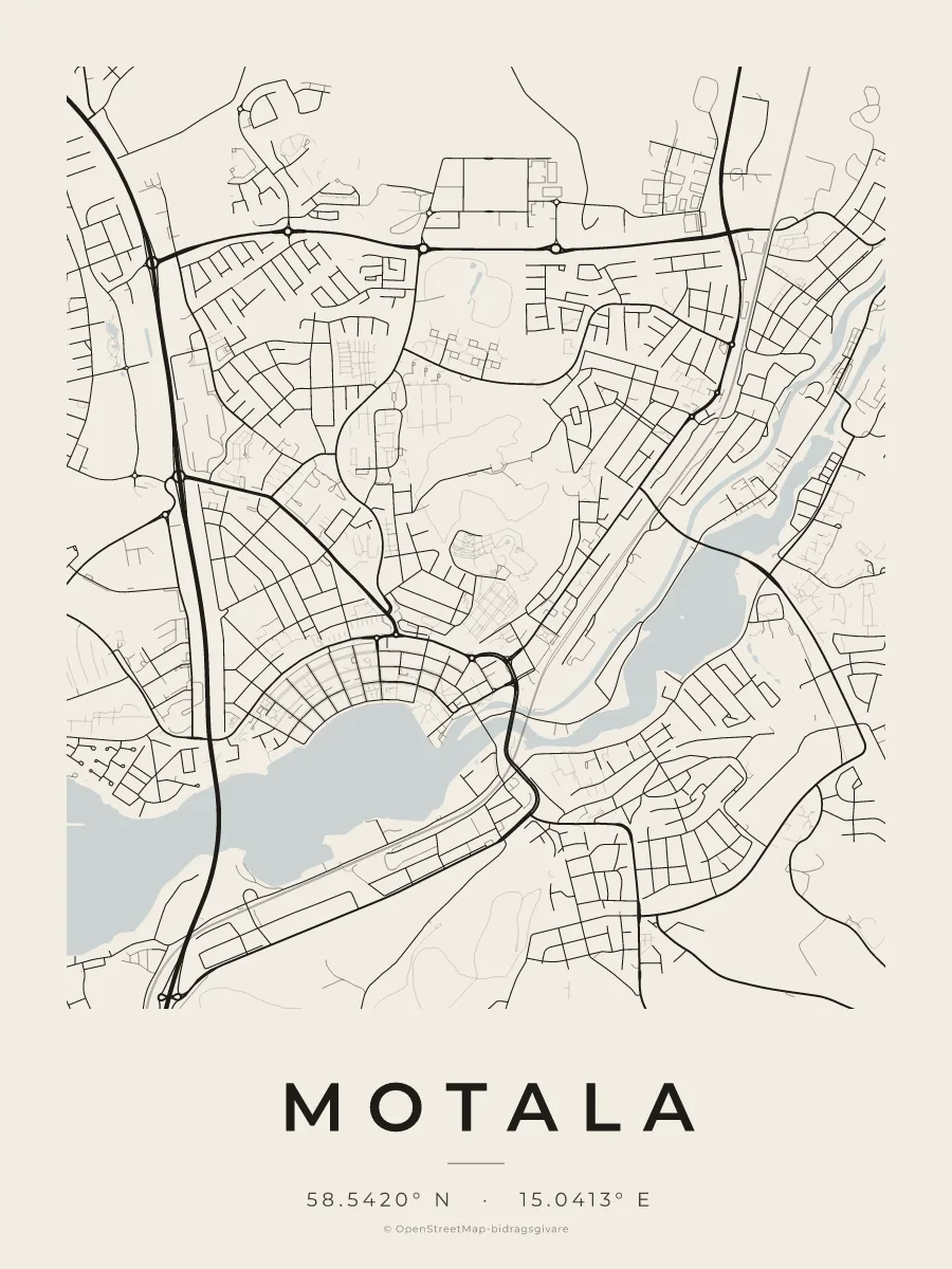 Kartposter över Motala i stilen Papper