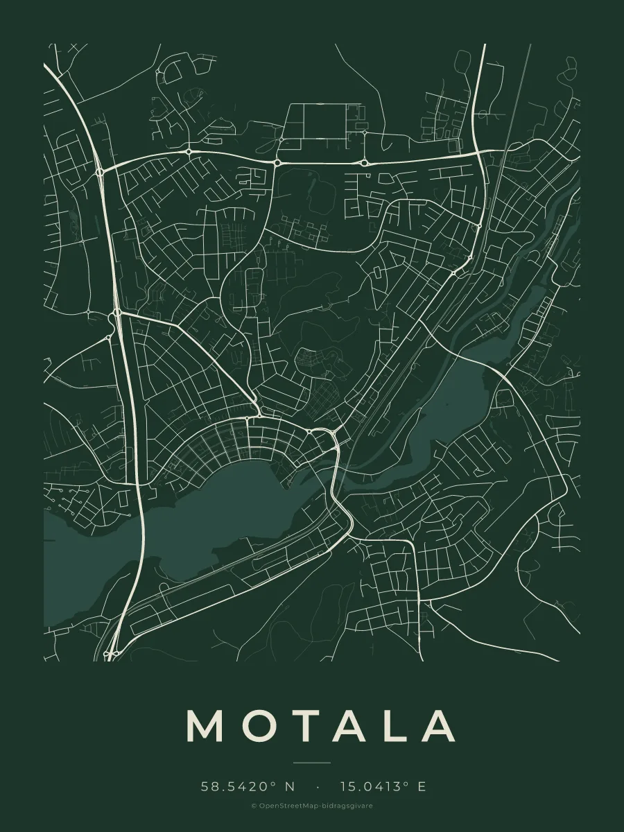 Kartposter över Motala i stilen Skog