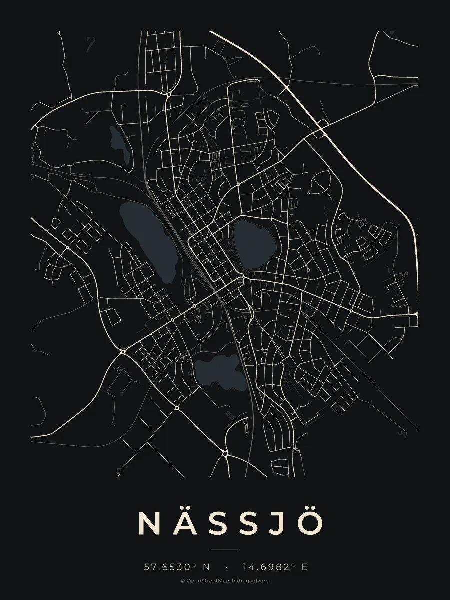 Kartposter över Nässjö i stilen Natt