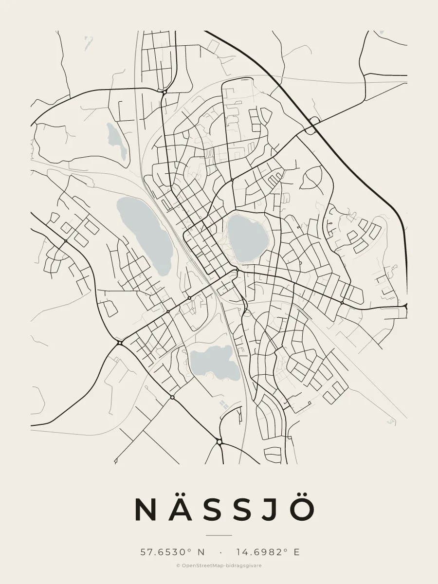 Kartposter över Nässjö i stilen Papper