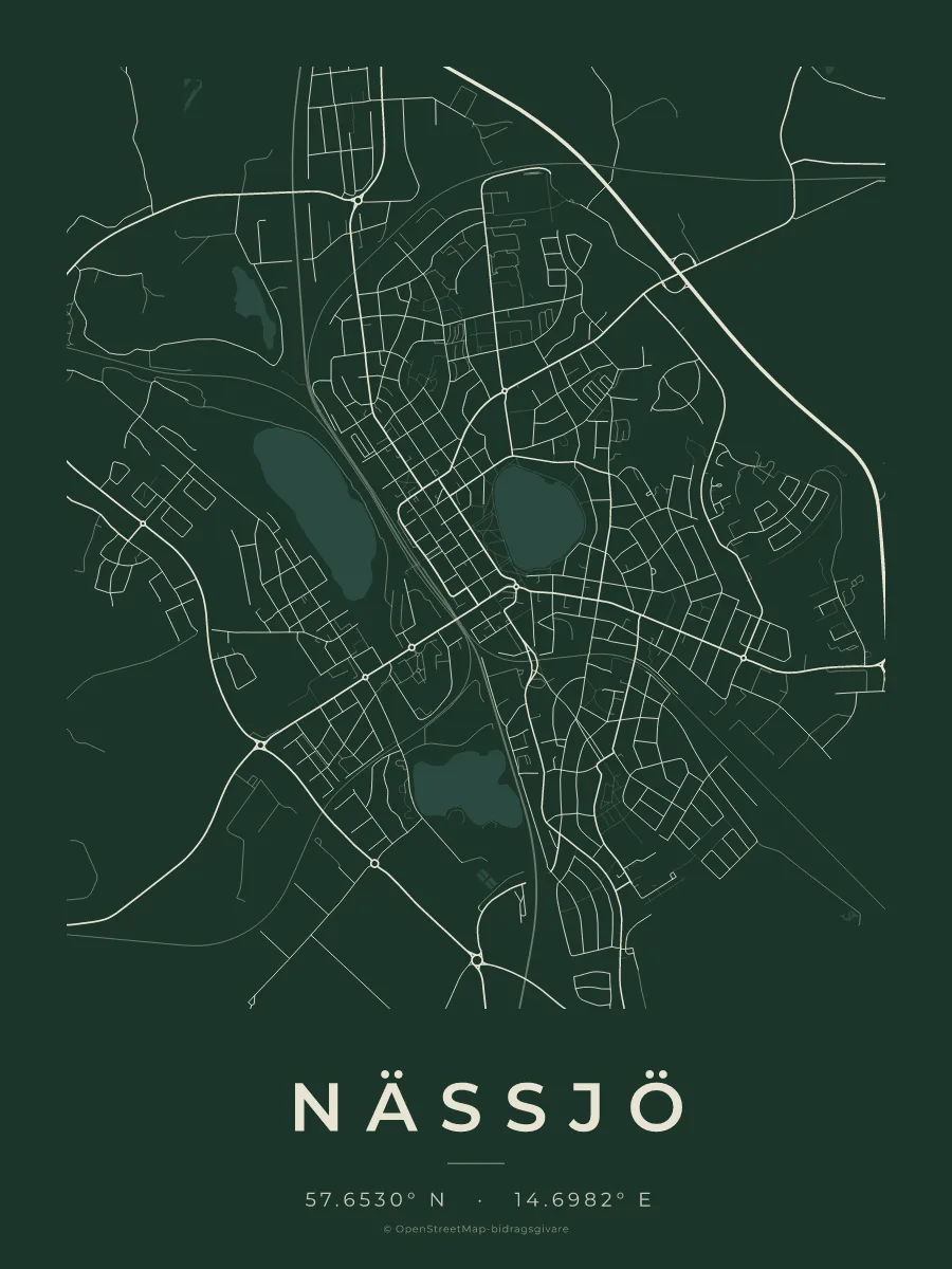 Kartposter över Nässjö i stilen Skog