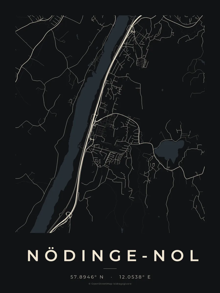 Kartposter över Nödinge-Nol i stilen Natt