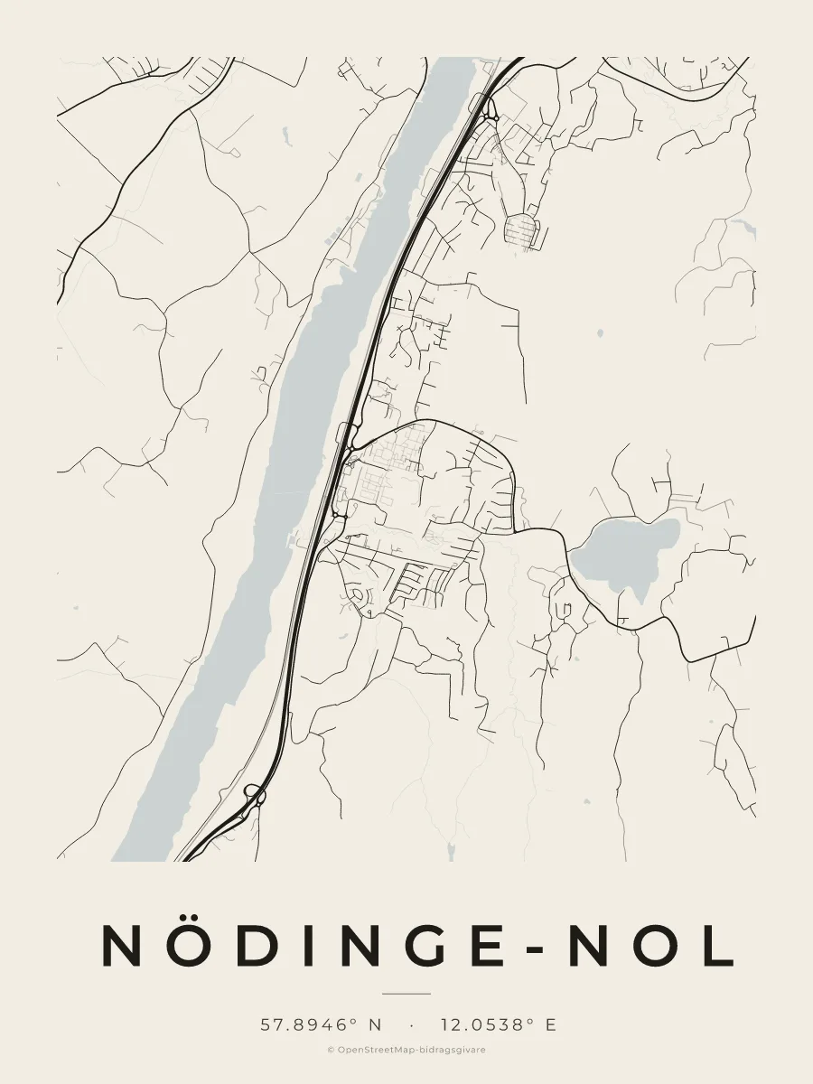 Kartposter över Nödinge-Nol i stilen Papper