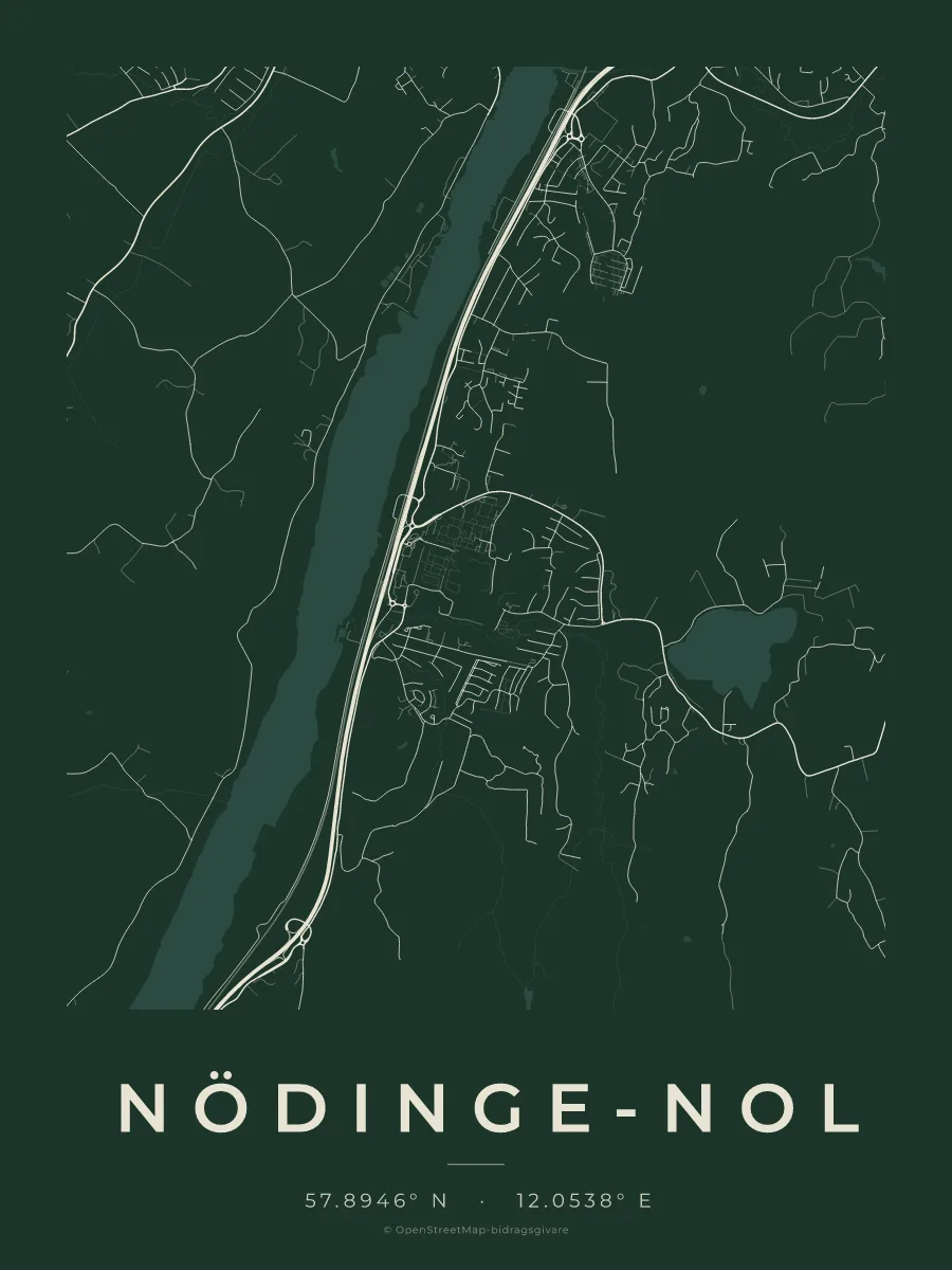 Kartposter över Nödinge-Nol i stilen Skog