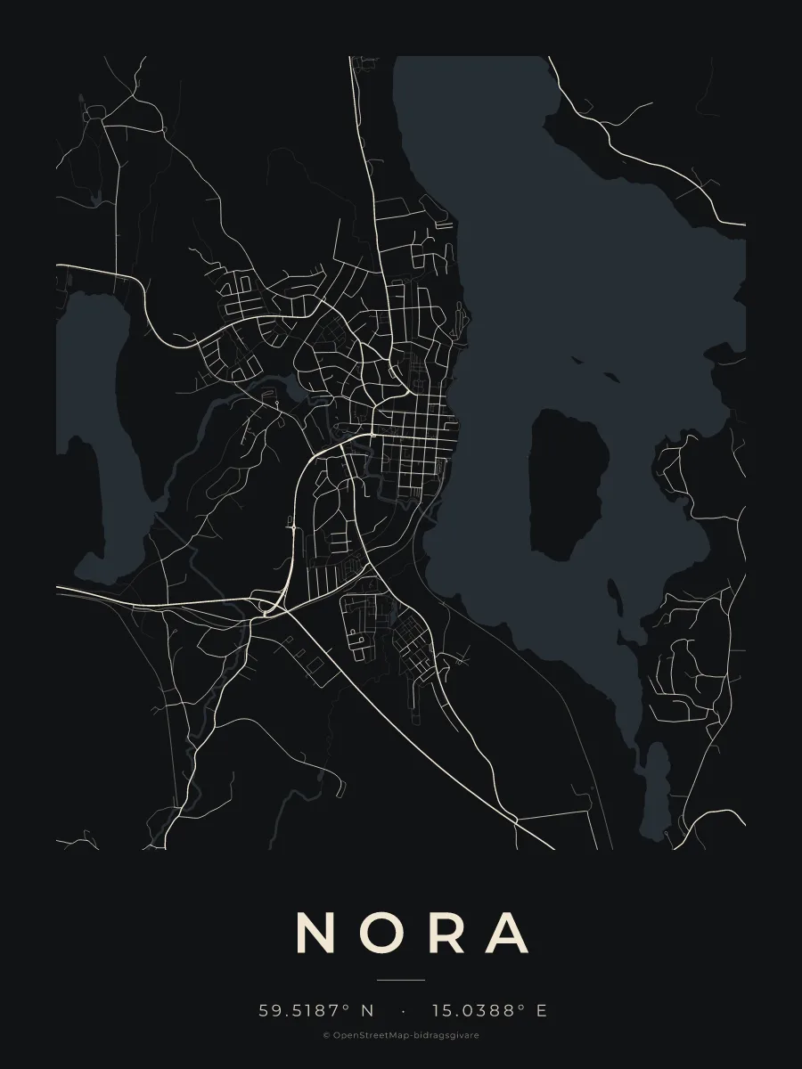 Kartposter över Nora i stilen Natt