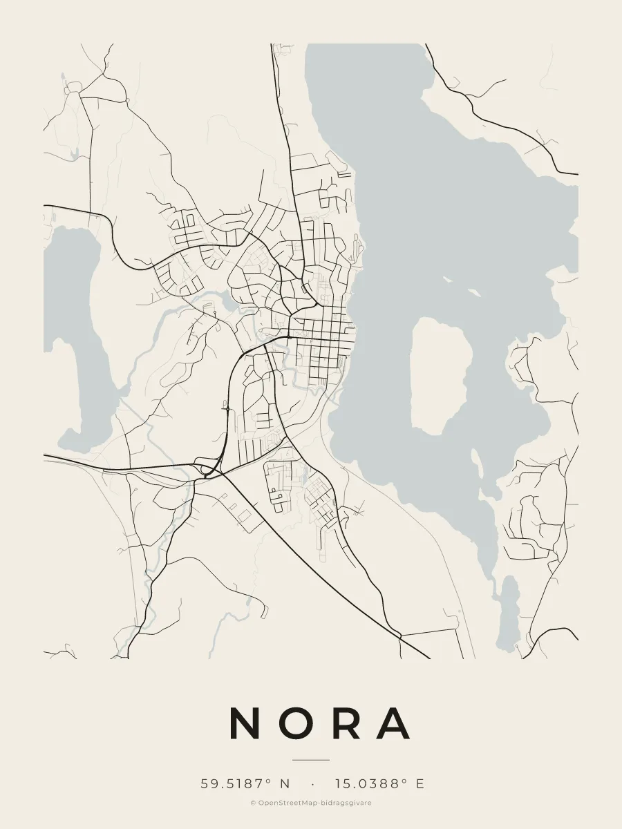 Kartposter över Nora i stilen Papper