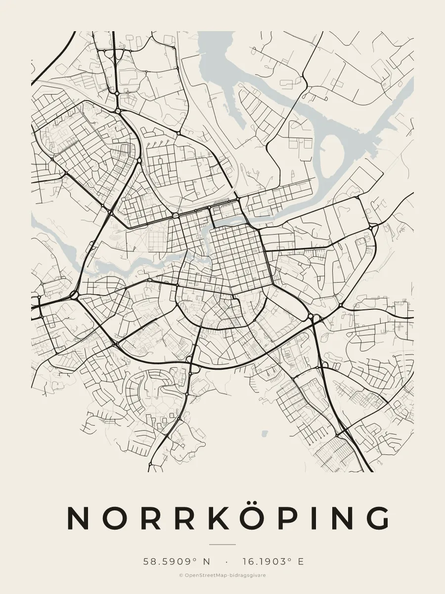 Kartposter över Norrköping i stilen Papper