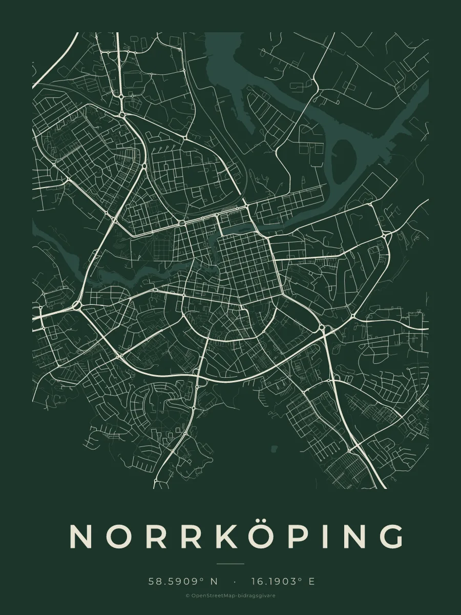 Kartposter över Norrköping i stilen Skog