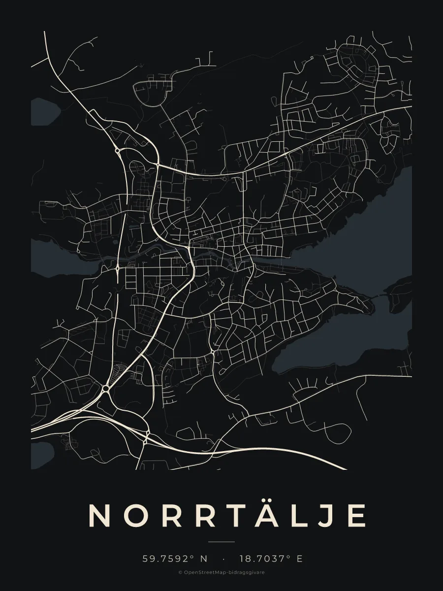 Kartposter över Norrtälje i stilen Natt
