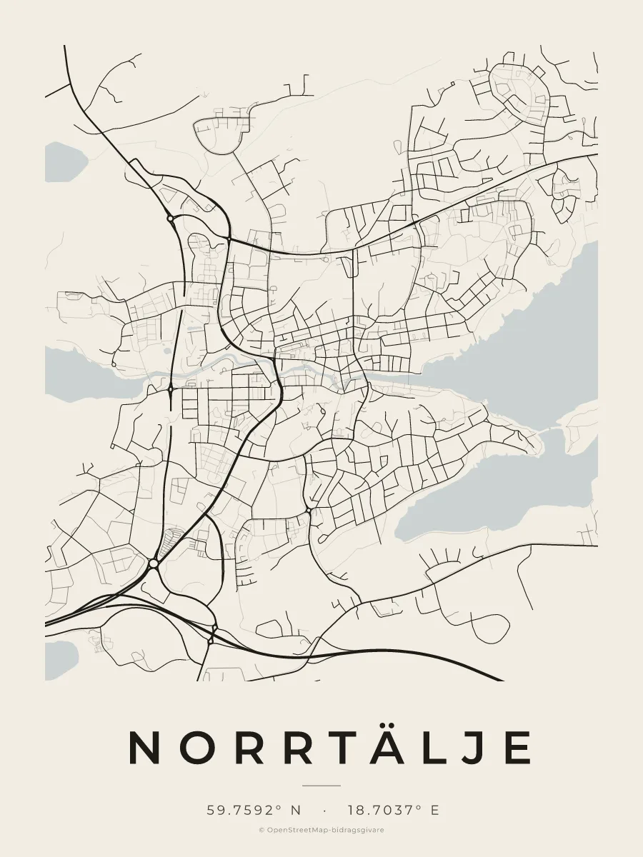 Kartposter över Norrtälje i stilen Papper