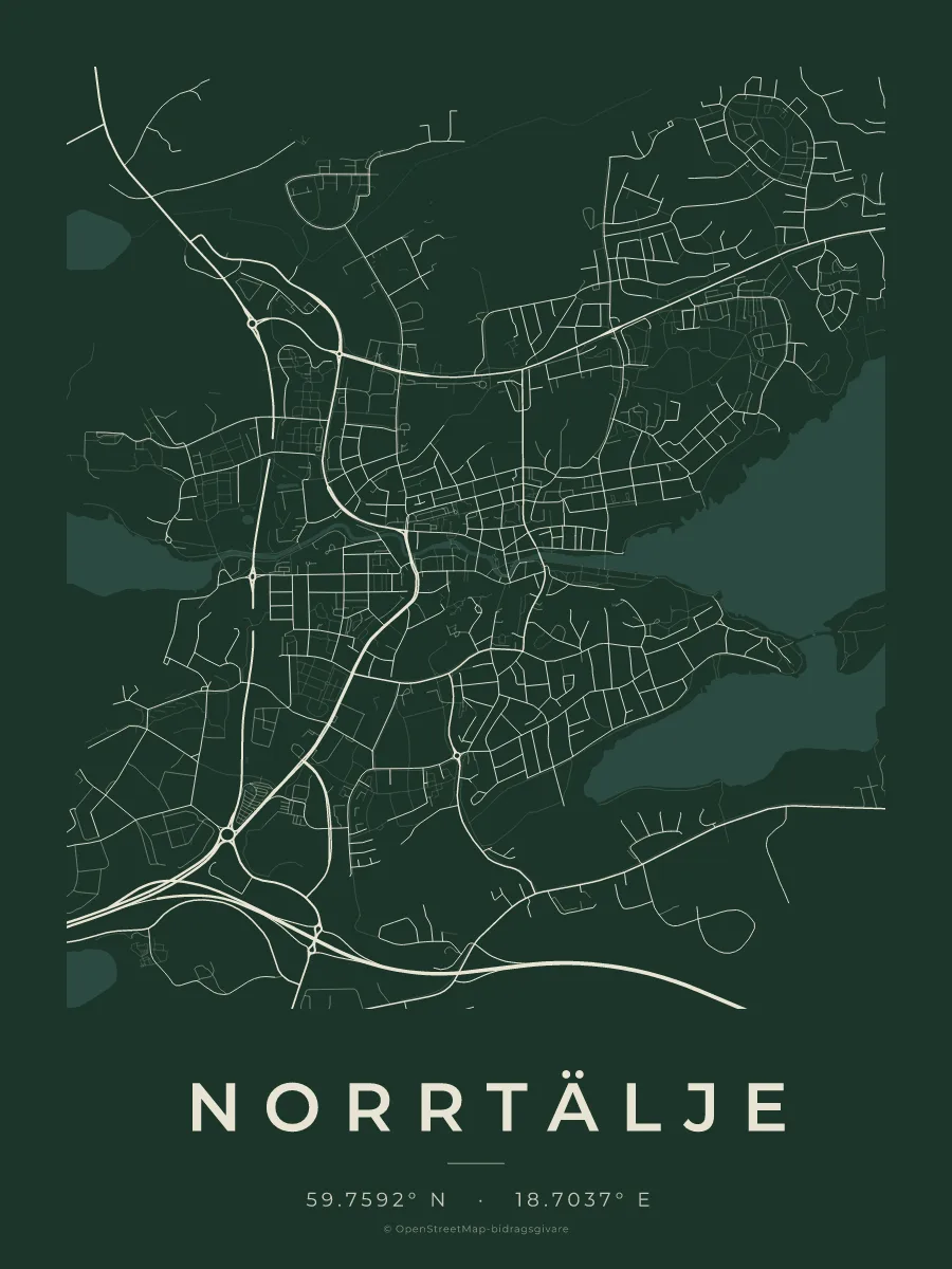 Kartposter över Norrtälje i stilen Skog