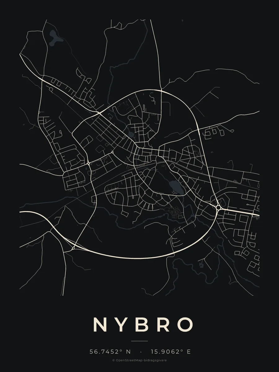 Kartposter över Nybro i stilen Natt