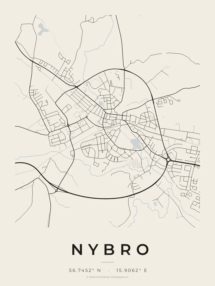 Kartposter över Nybro i stilen Papper
