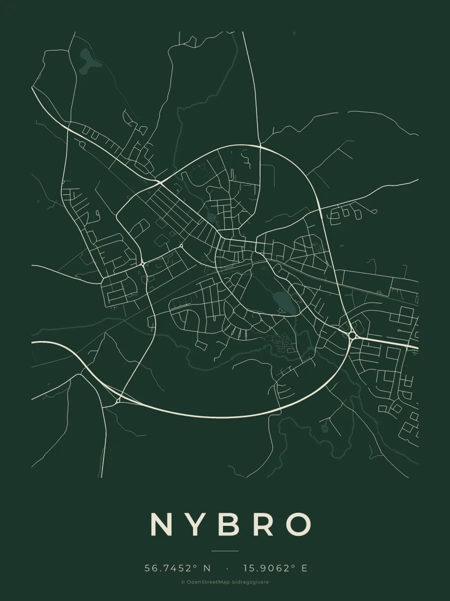 Kartposter över Nybro i stilen Skog