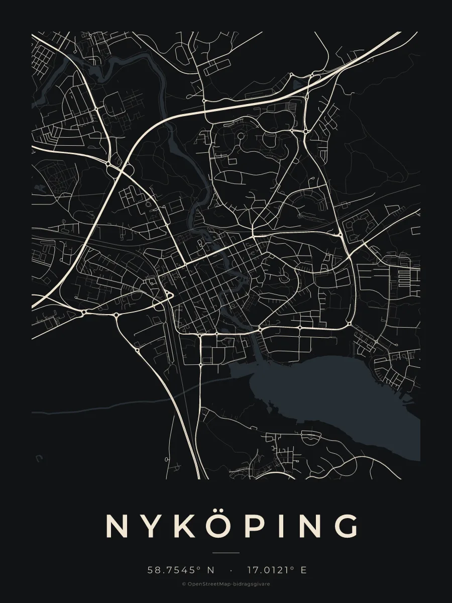 Kartposter över Nyköping i stilen Natt