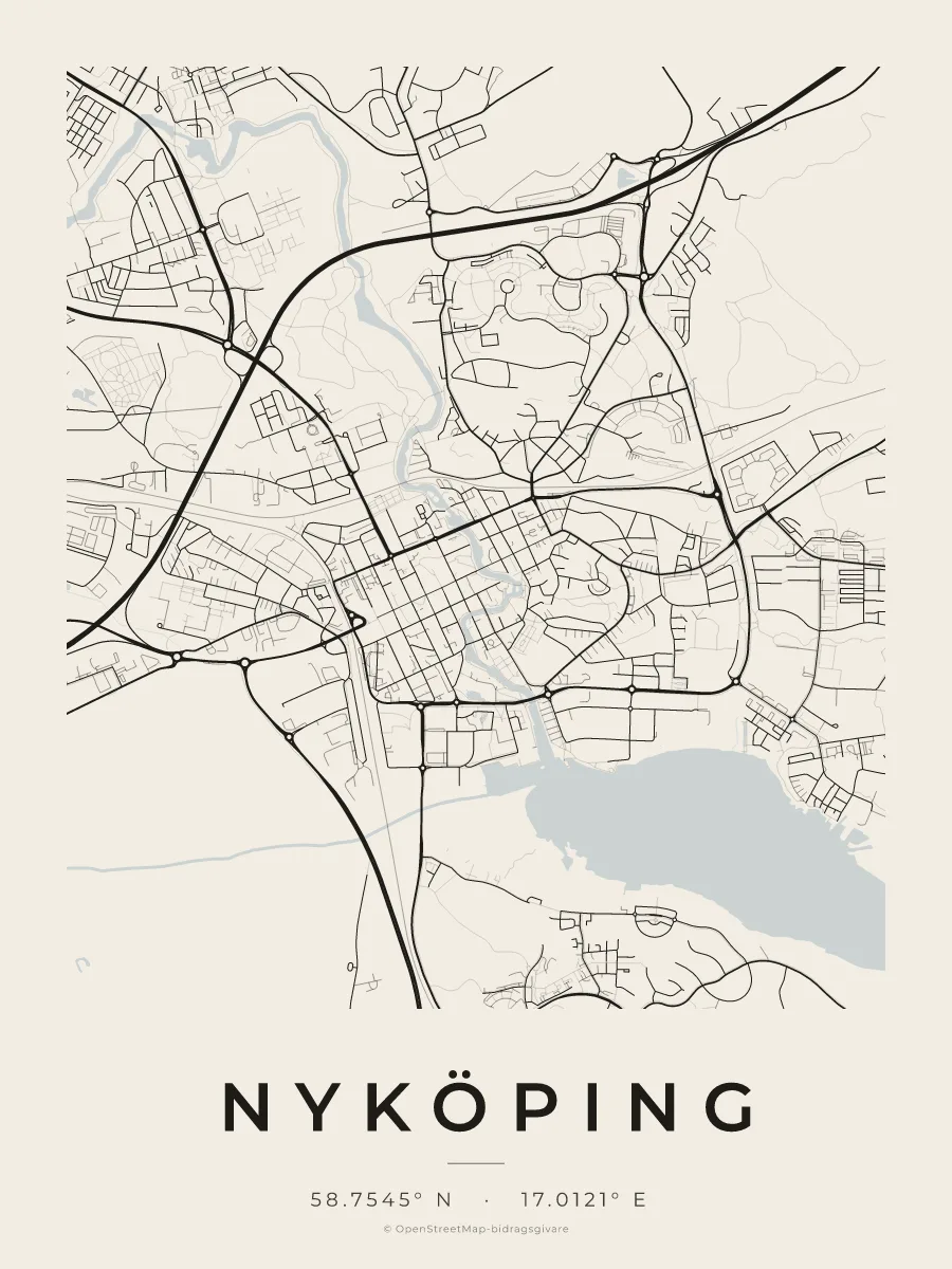 Kartposter över Nyköping i stilen Papper