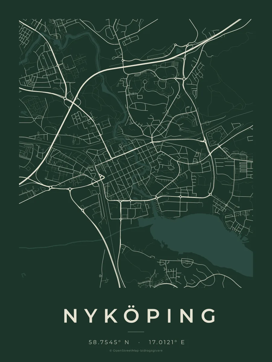 Kartposter över Nyköping i stilen Skog