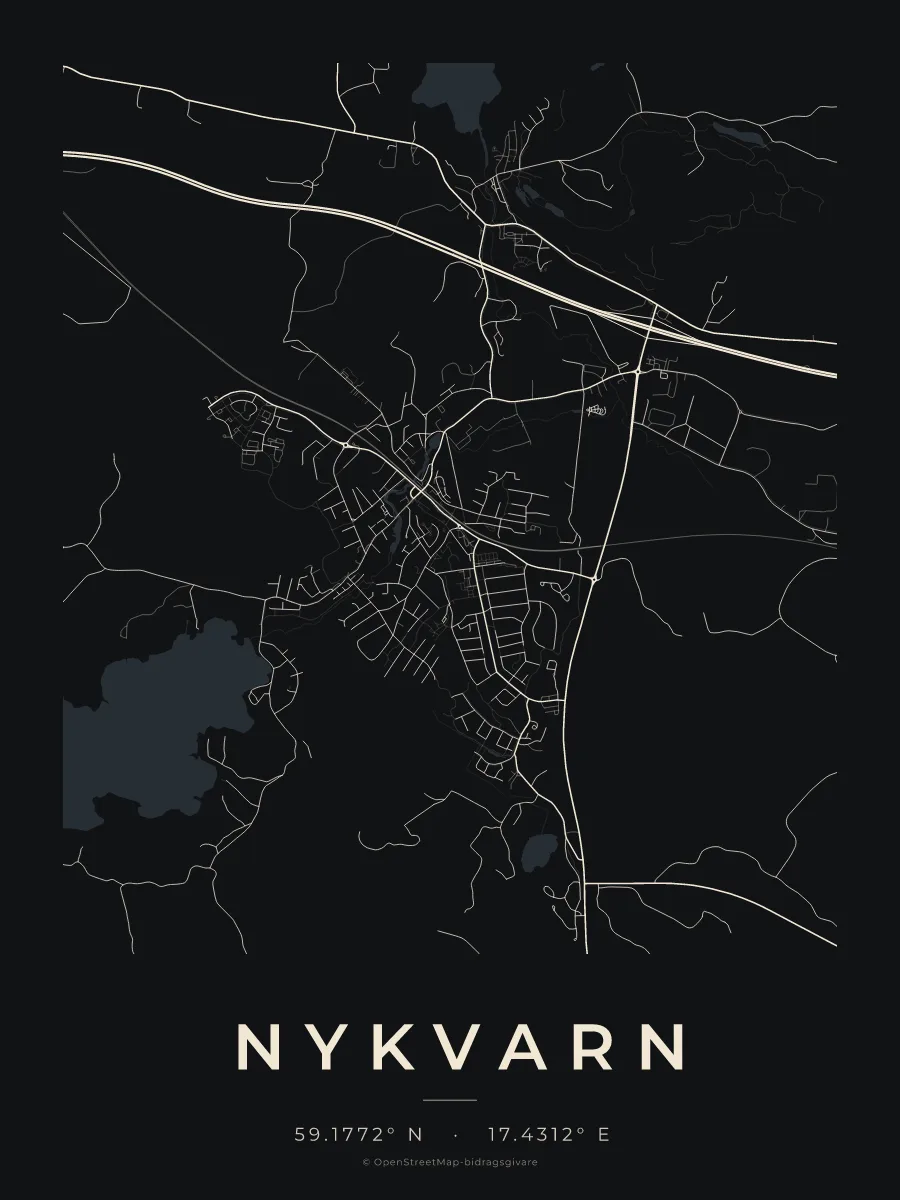 Kartposter över Nykvarn i stilen Natt