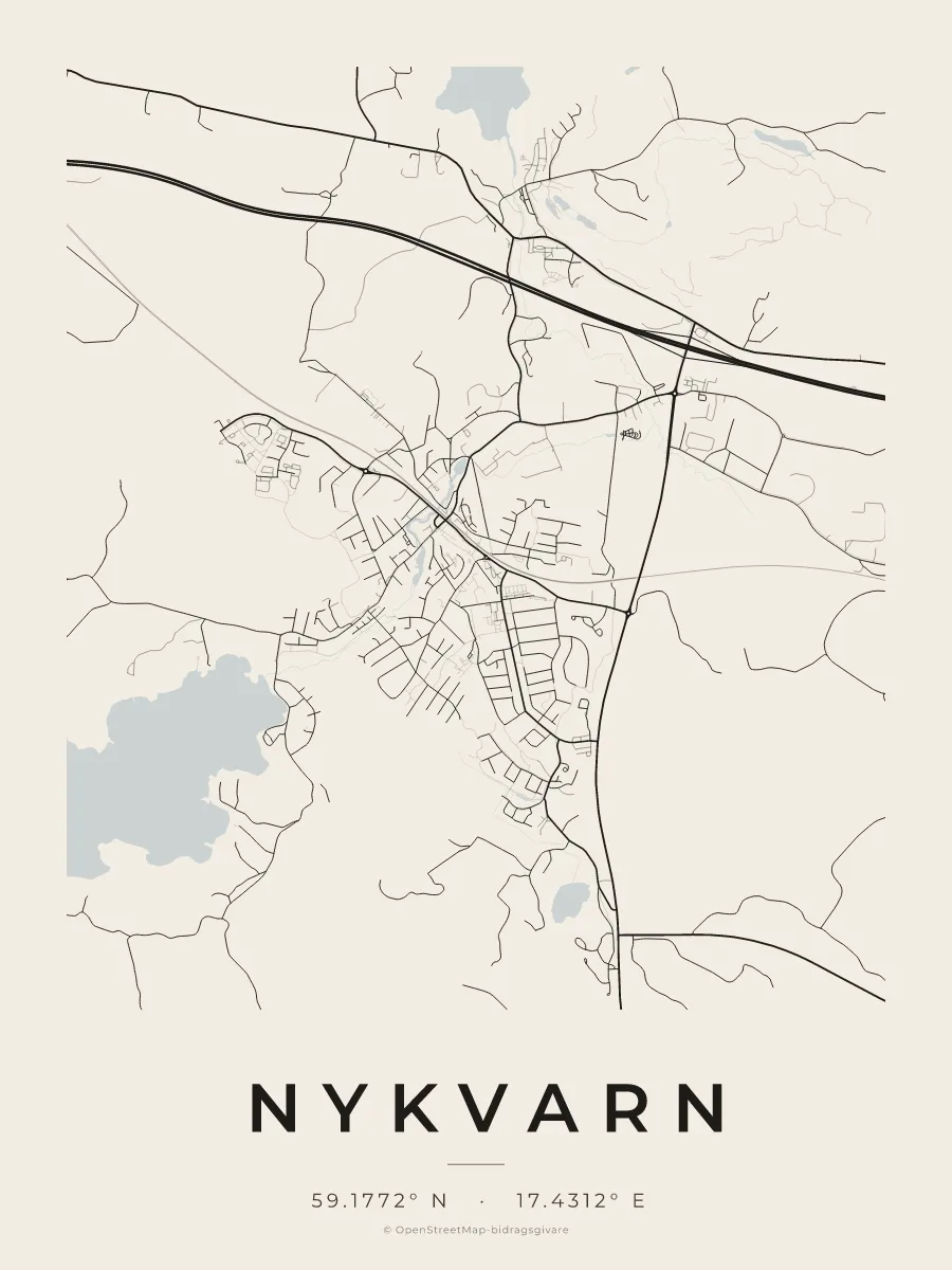 Kartposter över Nykvarn i stilen Papper