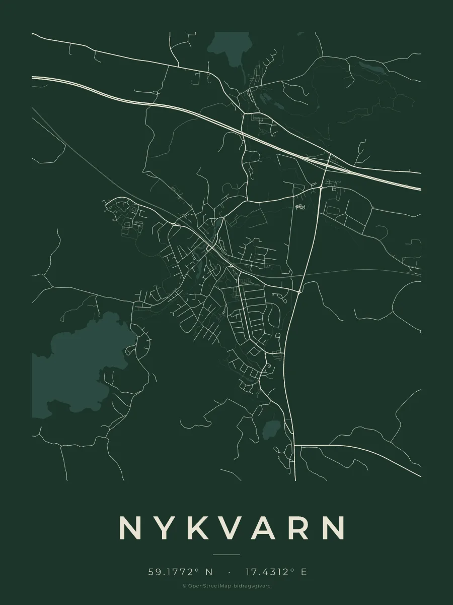 Kartposter över Nykvarn i stilen Skog