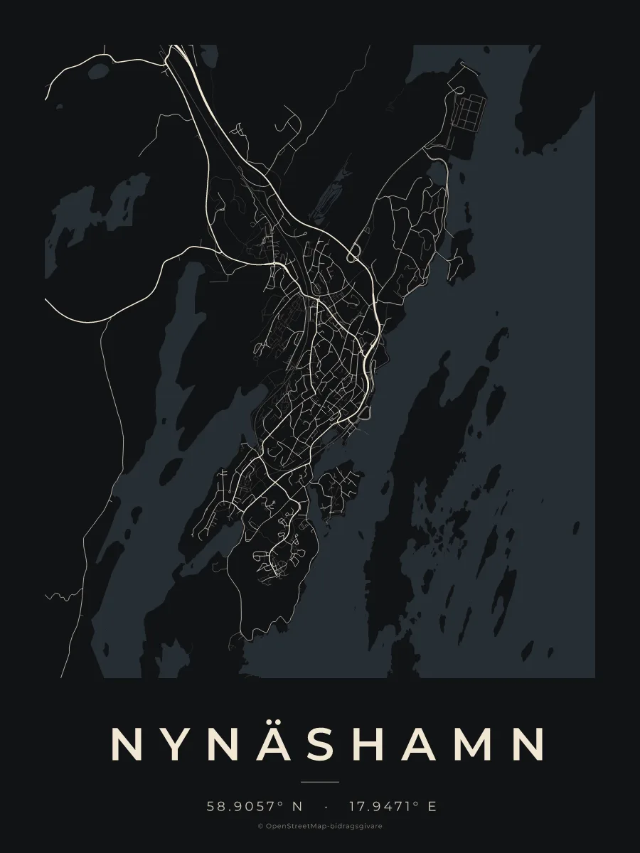 Kartposter över Nynäshamn i stilen Natt