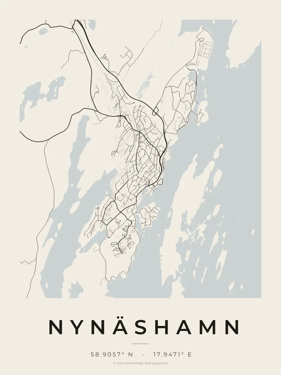 Kartposter över Nynäshamn i stilen Papper