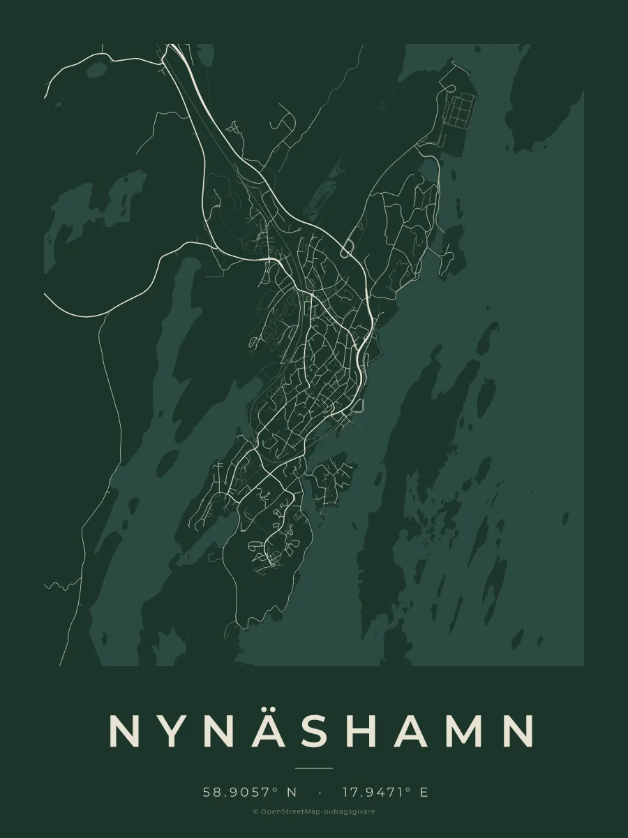 Kartposter över Nynäshamn i stilen Skog