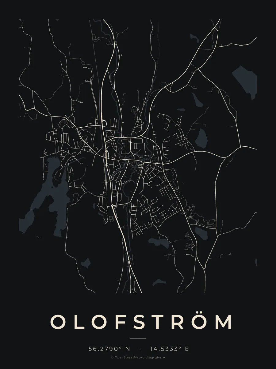 Kartposter över Olofström i stilen Natt