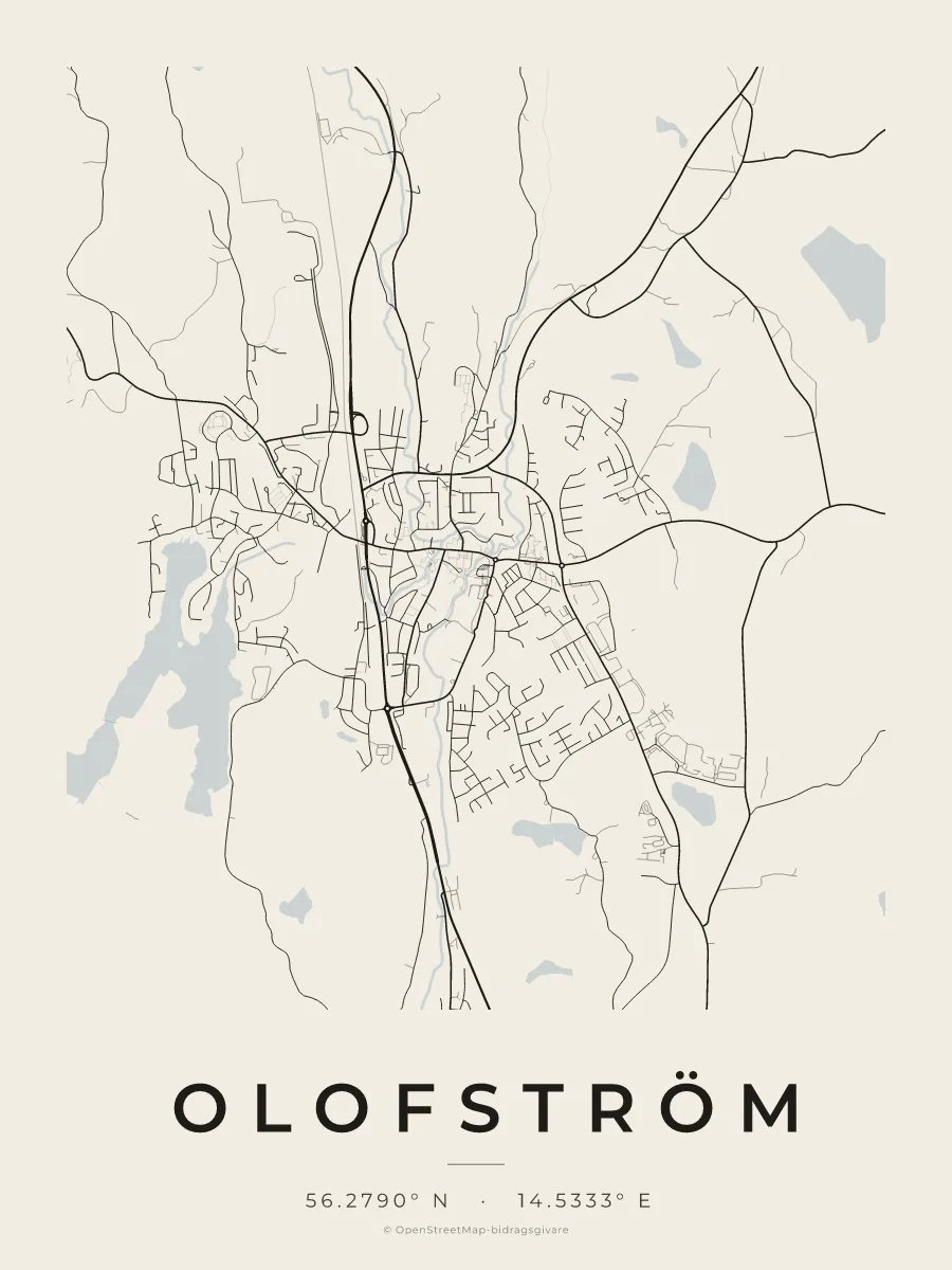 Kartposter över Olofström i stilen Papper