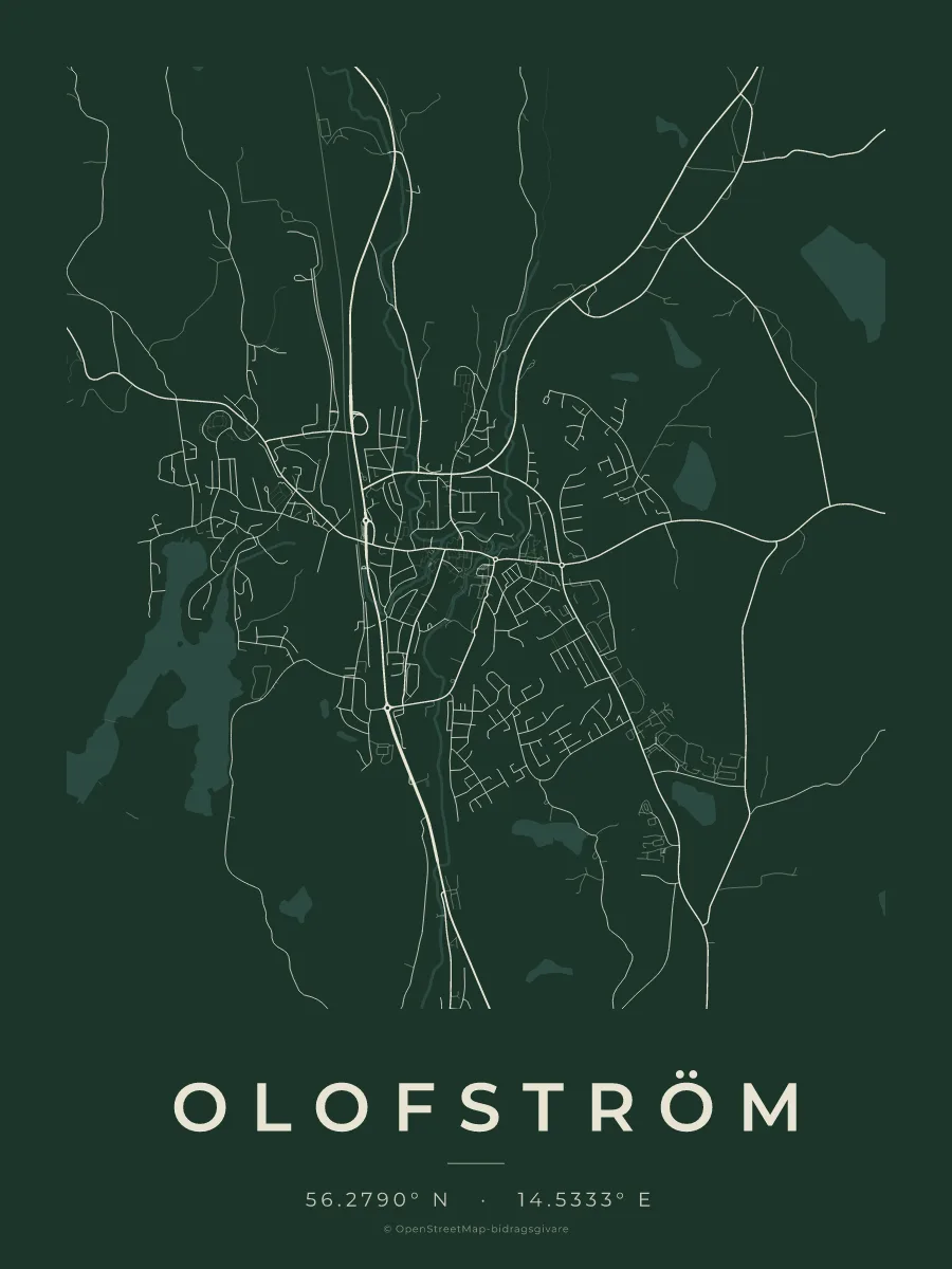 Kartposter över Olofström i stilen Skog