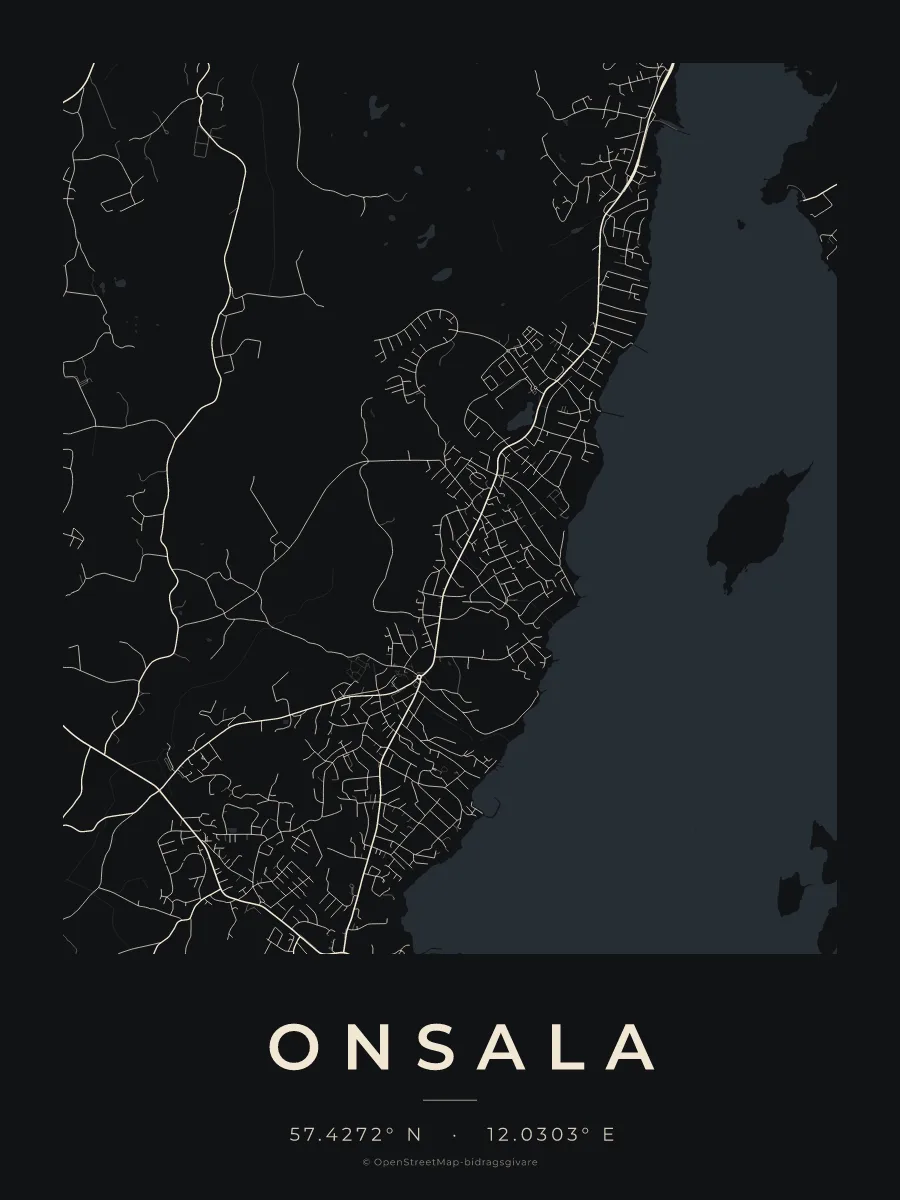 Kartposter över Onsala i stilen Natt