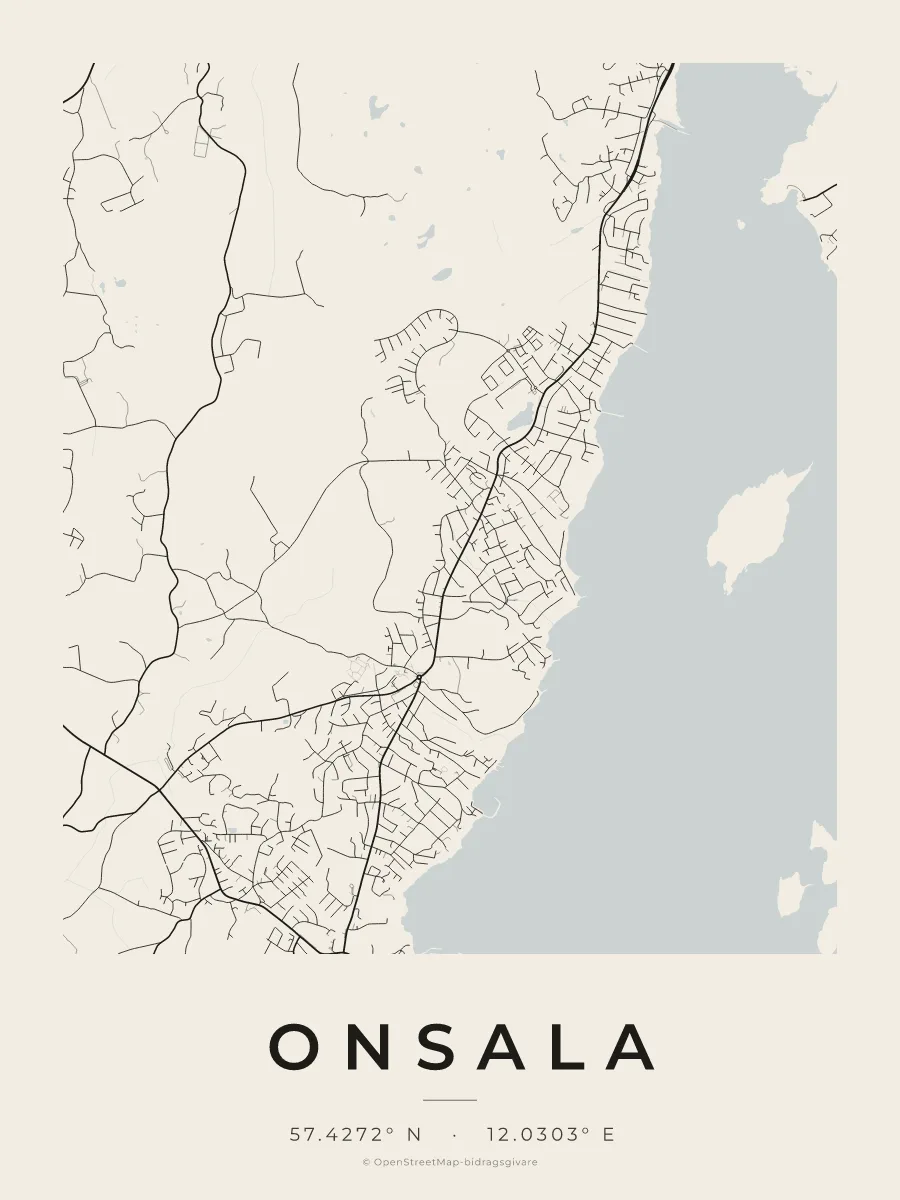 Kartposter över Onsala i stilen Papper