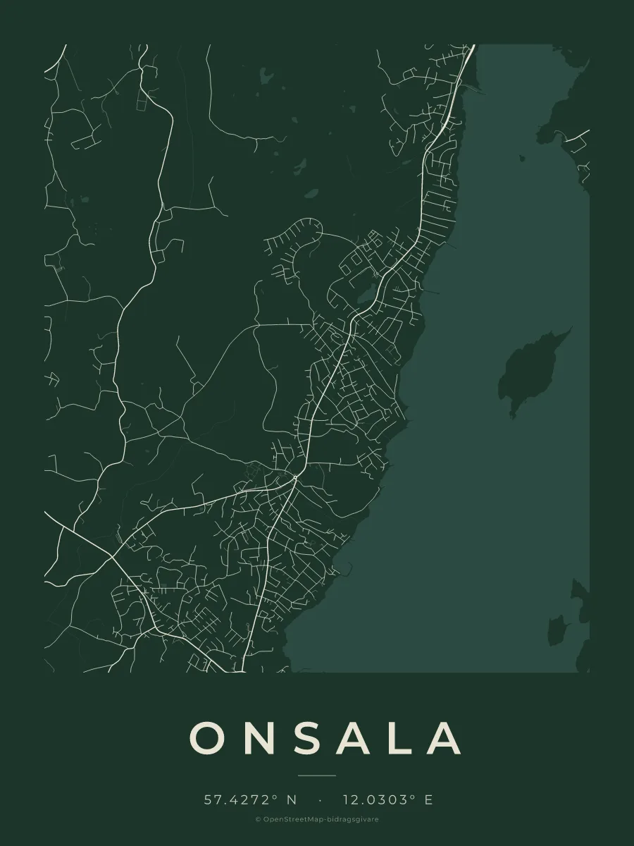 Kartposter över Onsala i stilen Skog