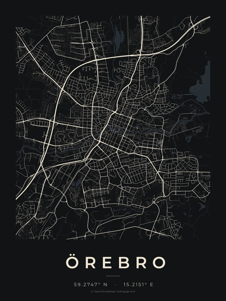 Kartposter över Örebro i stilen Natt
