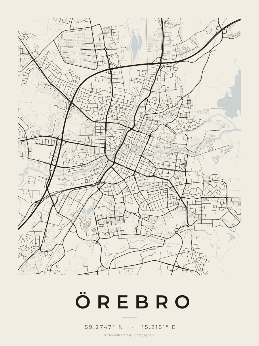 Kartposter över Örebro i stilen Papper