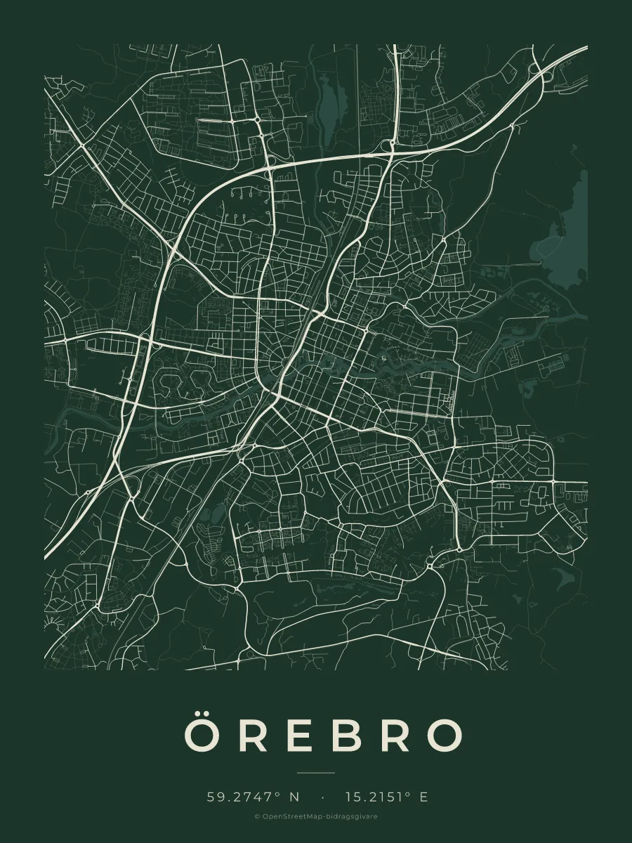 Kartposter över Örebro i stilen Skog
