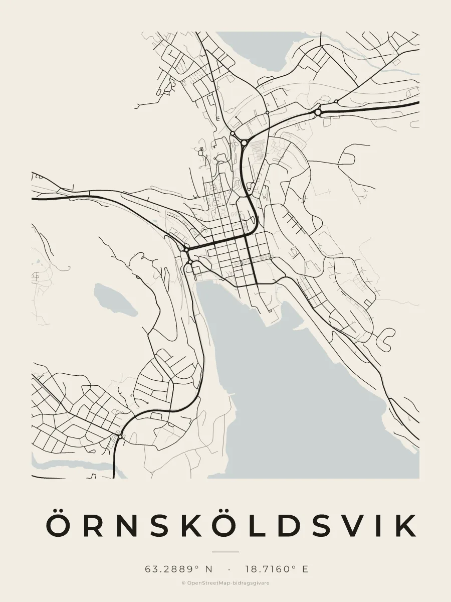 Kartposter över Örnsköldsvik i stilen Papper