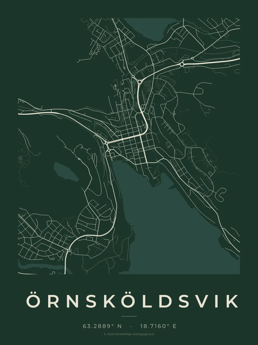 Kartposter över Örnsköldsvik i stilen Skog