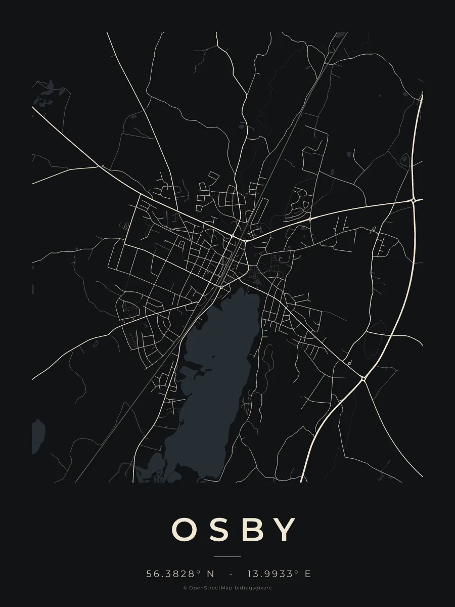 Kartposter över Osby i stilen Natt