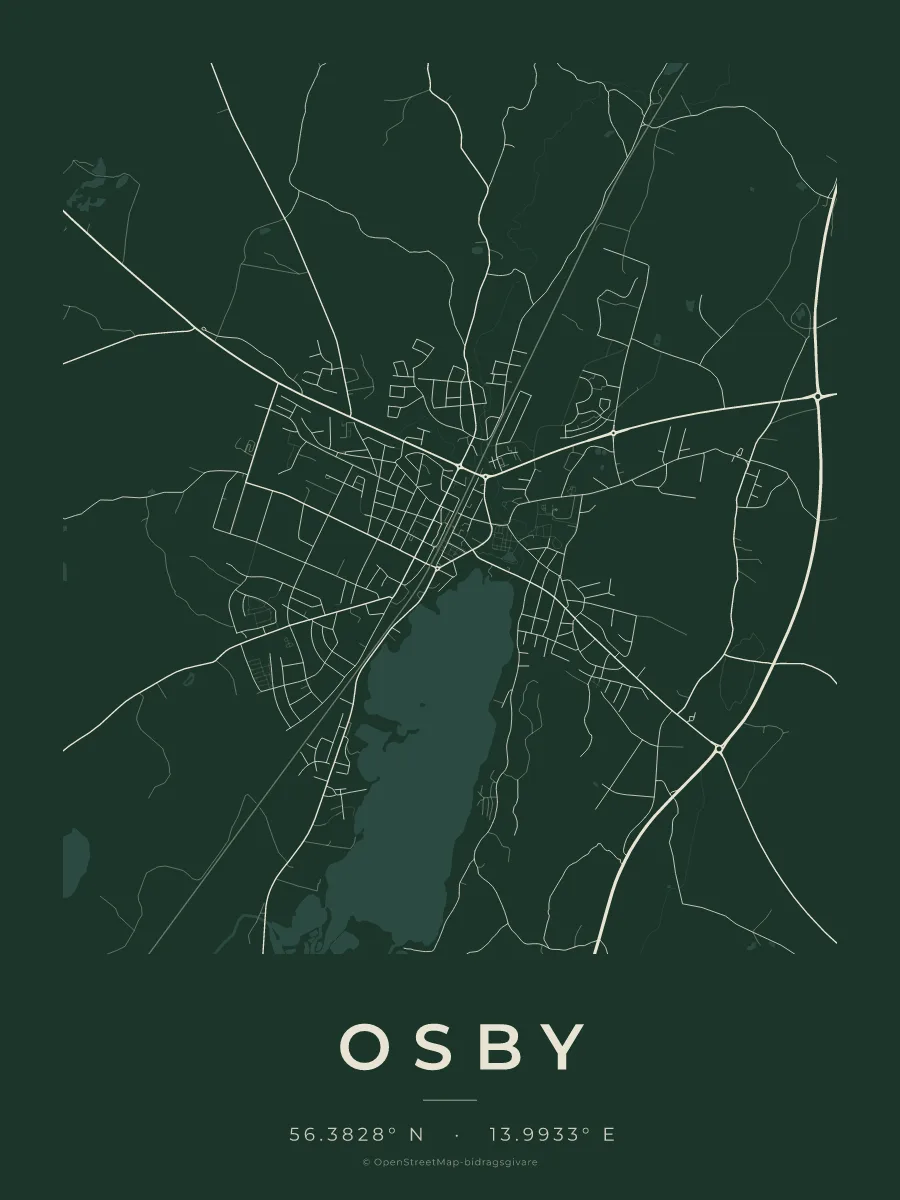 Kartposter över Osby i stilen Skog